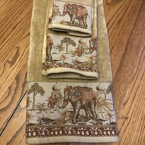 Vintage Hampton Manor Towel Set Taja Elephant‎ Safari Rattan 100% Cotton NWT